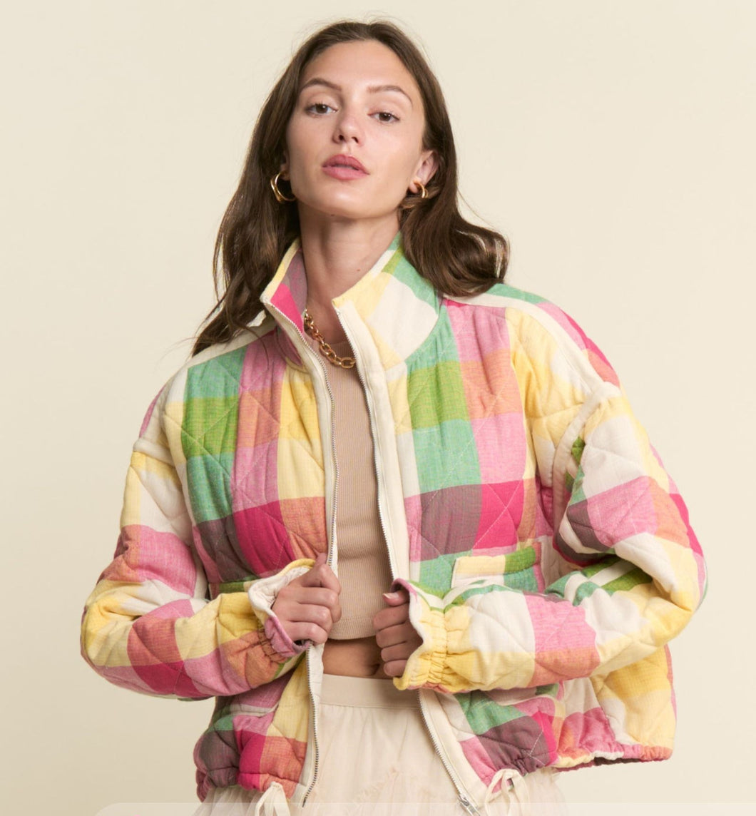 J.nna Colorful Plaid Puffer Jacket in Rainbow – June Adel
