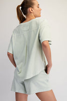 Rae Mode Pigment Washed Cotton Top and Short Set in Soft Mint