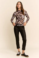 Davi & Dani Sheer Floral Mesh Top in Black