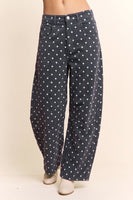 Davi & Dani Polka Dot Barrel Pants in Denim Blue