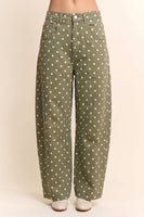 Davi & Dani Polka Dot Barrel Pants in Olive