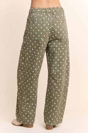 Davi & Dani Polka Dot Barrel Pants in Olive