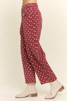 Davi & Dani Polka Dot Barrel Pants in Burgundy