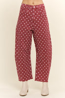 Davi & Dani Polka Dot Barrel Pants in Burgundy