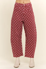 Load image into Gallery viewer, Davi &amp; Dani Polka Dot Barrel Pants in Burgundy
