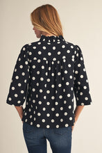 Load image into Gallery viewer, Jodifl Ruffled Neckline Polka Dot Blouse in Black
