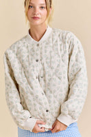 Main Strip Quilted Floral Print Bomber Jacket in Ivory/Blue