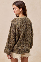 Load image into Gallery viewer, BiBi French Terry Leopard Print Top with Contrasting Color Block Stripes in Red/Pumpkin
