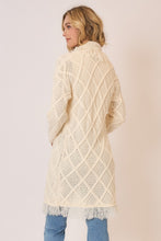 Load image into Gallery viewer, Cozy Co. Cable Knit Fringe Hem Cardigan in Ivory
