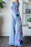 Oli & Hali Embroidered Flower Jeans in Denim/Pink Combo