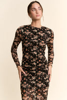 Davi & Dani Mesh Printed Dress in Black Floral