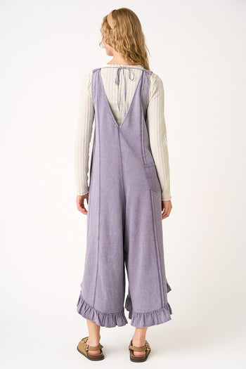Mittoshop V Back Ruffle Detailed Jumpsuit in Lavender