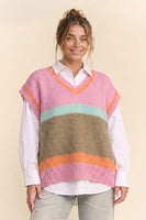 Davi & Dani Striped Colorblock Sweater Vest in Pink Taupe