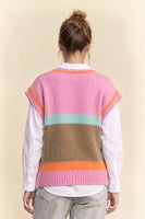 Davi & Dani Striped Colorblock Sweater Vest in Pink Taupe