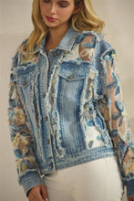 Load image into Gallery viewer, Veveret Denim Jacket With Floral Organza Inset in Medium Wash
