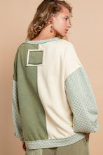 Load image into Gallery viewer, POL Color Block Peace Sign Patch Front Top in Oatmeal/Basil
