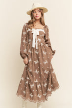 Load image into Gallery viewer, J.nna Flowers &amp; Ribbon Bows Embroidered Maxi Dress in Mocha
