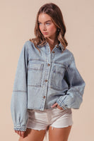 So Me Vintage Acid Washed Button Down Top in Denim