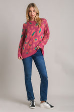 Load image into Gallery viewer, Umgee Leopard Sweater With Destroyed Rib Band Pullover Sweater in Magenta
