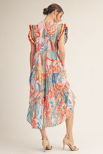 Load image into Gallery viewer, Jodifl Boho Tropical Print Midi Dress in Turquoise Mix ON ORDER
