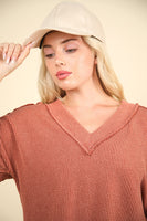 Very J OVERSIZED Two Toned Otto Ribbed Top in Cedarwood
