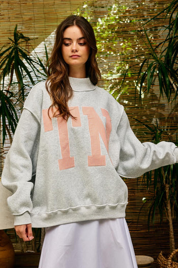 BucketList 'TN' Striped Embroidered Mock Neck Sweatshirt in Heather Grey
