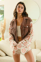 Load image into Gallery viewer, BiBi Corduroy Jacket with Crochet Flower Sleeves in Mocha/Blush
