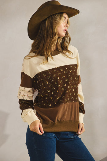 LovLov Multi Stripe Vintage Floral top in Ivory/Mocha