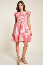 Load image into Gallery viewer, Davi &amp; Dani Solid Geo Striped Button Front Dress in Pink Red Dresses Davi &amp; Dani   
