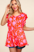 Haptics Floral Print Peplum Babydoll Top in Red/Pink FINAL SALE