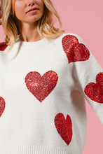 Load image into Gallery viewer, BiBi Valentine Knit Sweater with Sequin Hearts in Ivory/Red
