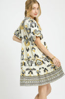 Umgee Boho Print Tiered Mini Dress in Black Mix