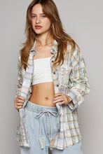 Load image into Gallery viewer, POL Plaid and Crochet Button Down Top in Blue/Choco Multi Shirts &amp; Tops POL Clothing   
