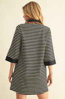 Jodifl Ruffle Accent Stripe Shift Dress in Taupe/Black