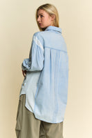 Davi & Dani Chambray and Waffle Knit Top with Daisy Patches in Light Denim