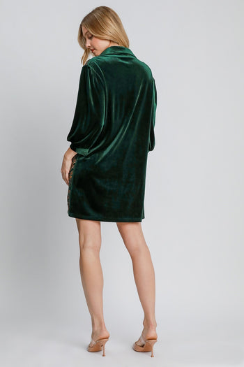 Umgee Velvet Lace Mini Dress in Hunter Green S Umgee Velvet Lace Mini Dress in Hunter Green S