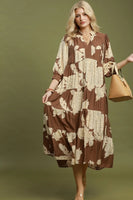 Umgee Floral Tiered Maxi Dress in Brown