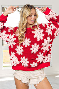 BiBi Christmas Snowflake Pullover Top in Red