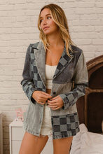 Load image into Gallery viewer, BiBi Corduroy and Denim Checkered Mixed Fabric Blazer Jacket in Denim Multi ON ORDER
