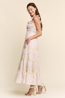 Davi & Dani Flower And Bunnies Print Maxi Dress in Mocha