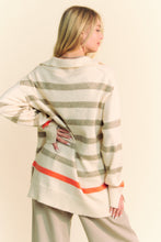 Load image into Gallery viewer, Davi &amp; Dani Striped Loose Fit Collared Sweater in Cream Beige
