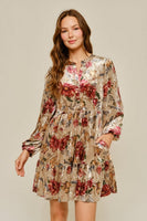 Jodifl Floral Velvet Button-Front Dress in Beige