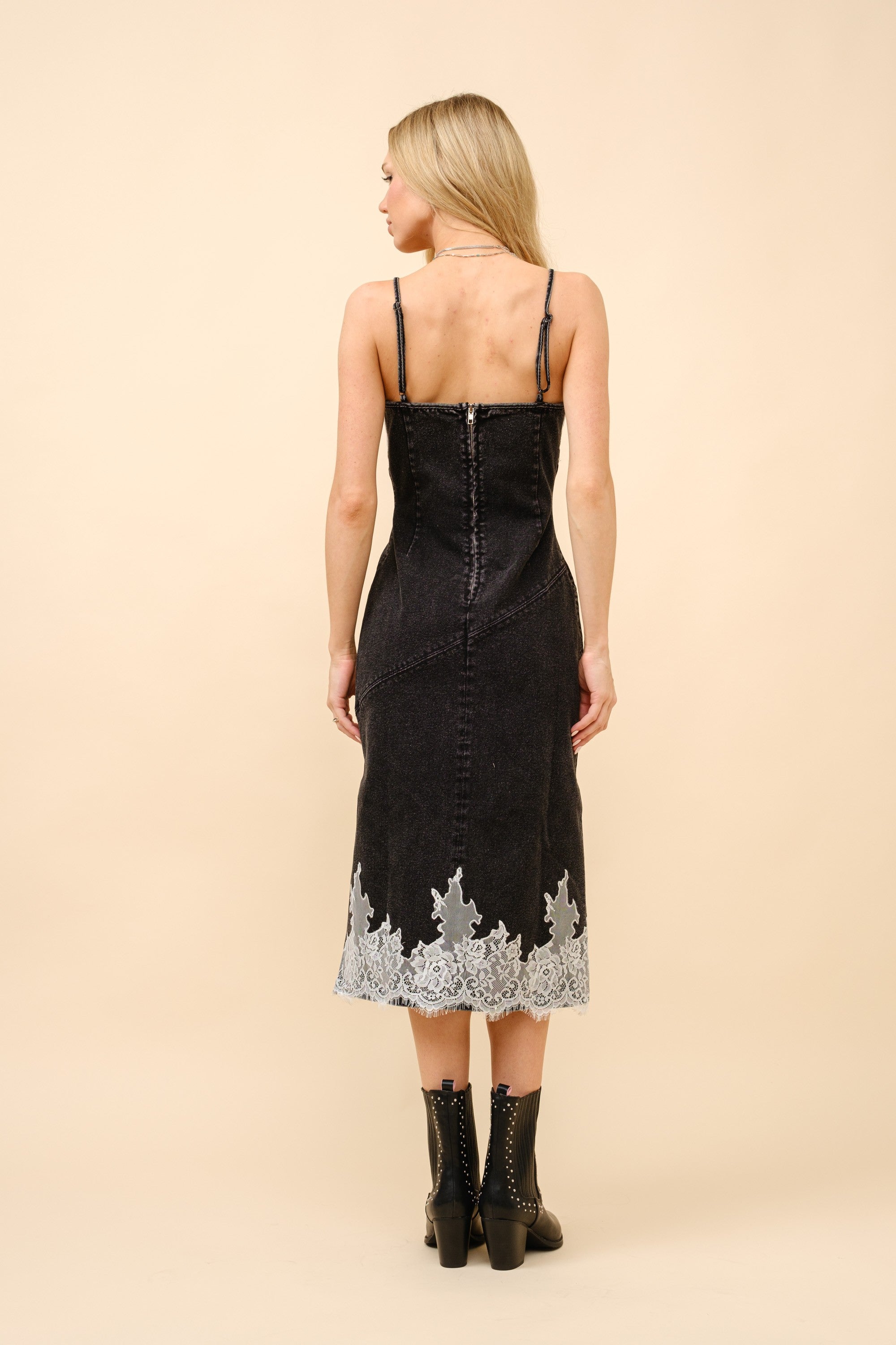 Blue B Denim and Lace Cami Top Midi Dress in White Black – June Adel