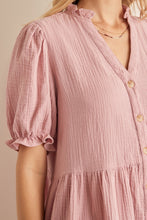 Load image into Gallery viewer, In February Button Down Tiered Dress in Pink Dress In February   
