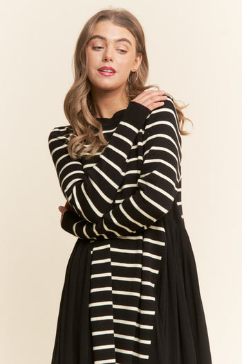 J.nna Color Block Striped and Solid Maxi Dress in Black White S J.nna Color Block Striped and Solid Maxi Dress in Black White S