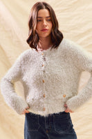 So Me Fuzzy Knit Cardigan with Gold Buttons in Ivory