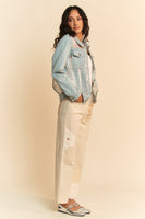 Davi & Dani Denim and Floral Panel Jacket in Light Denim