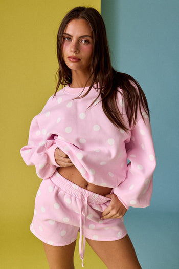Papermoon Polka Dot Fleece Set in Pink/White Dot