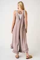 Mittoshop V Back Ruffle Detailed Jumpsuit in Coffee