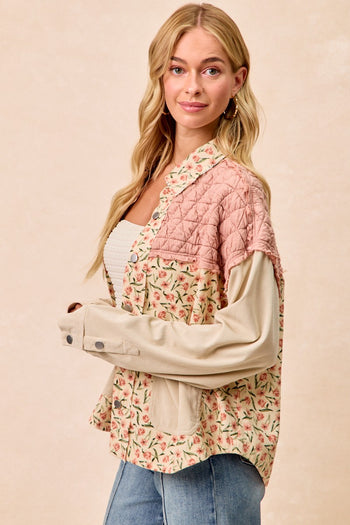 BiBi Mix N Match Shacket in Blush Combo